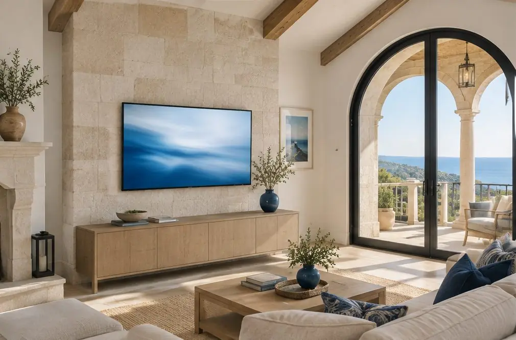 Illustration: a wall-mounted TV in a typical Newport Coast home