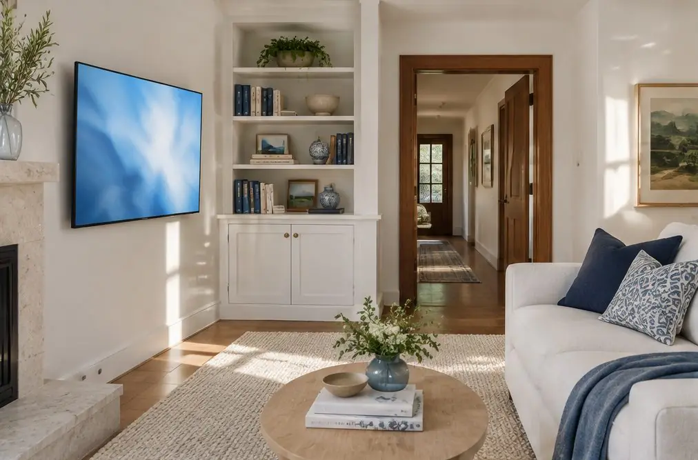 Illustration: a wall-mounted TV in a typical Newport Heights home